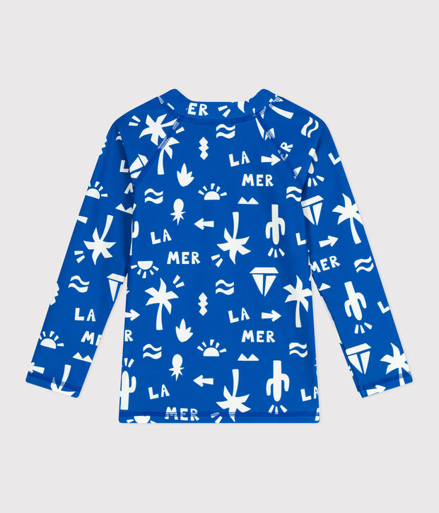 Camiseta infantil de ba&ntilde;o anti-UV de manga larga con estampado azul/blanco