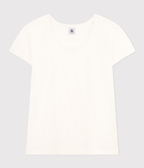 Camiseta LA RECTA de algodón con cuello redondo para mujer blanco ECUME