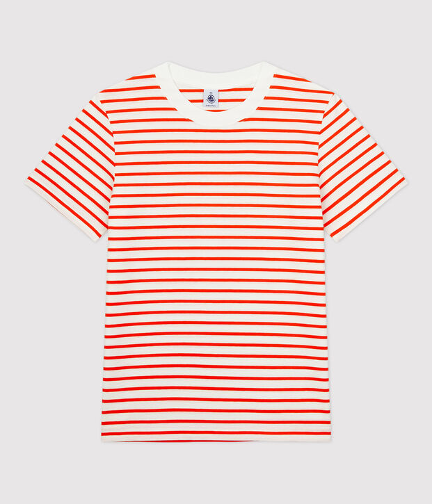 Camiseta marinera de algod&oacute;n de mujer blanco/naranja