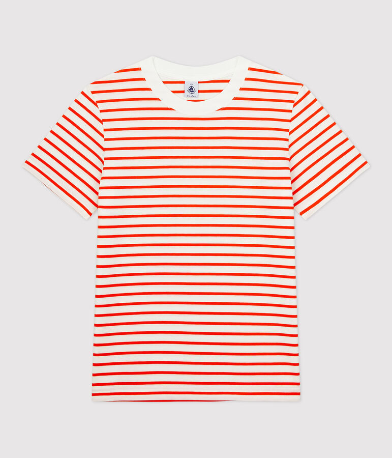 Camiseta marinera de algod&oacute;n de mujer blanco/naranja