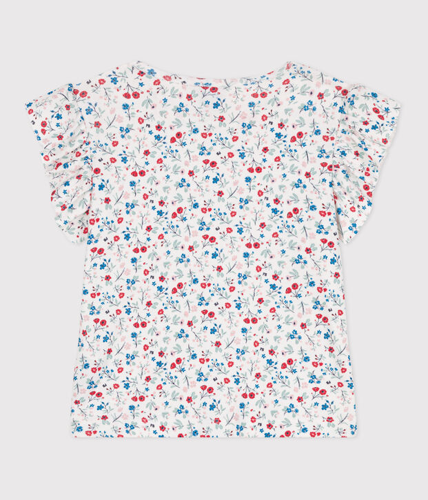 Camiseta infantil de manga corta de algod&oacute;n con flores blanco/multicolor