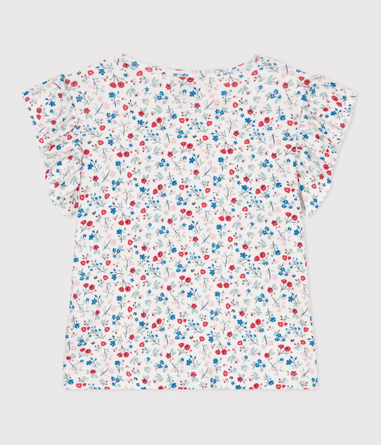 Camiseta infantil de manga corta de algod&oacute;n con flores blanco/multicolor