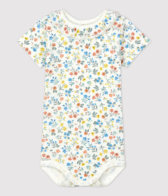 Bodi de bebé con cuello isabelino y estampado floral de algodón blanco MARSHMALLOW/blanco MULTICO