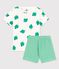 Pijama corto de algodón orgánico con motivo de hojas de palmera para niño blanco MARSHMALLOW/verde GAZON