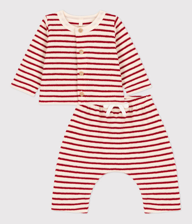 Conjunto de beb&eacute; de 2 piezas a rayas de rizo de beb&eacute; crudo/rojo