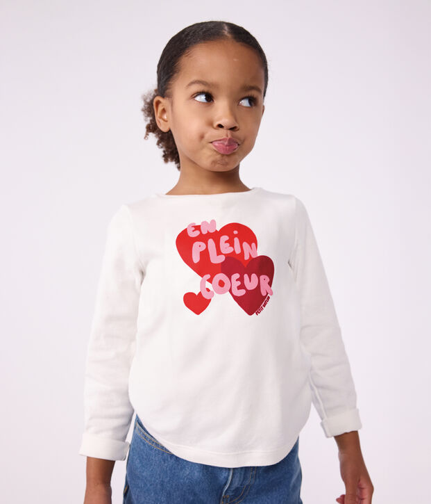 Camiseta infantil de manga larga con estampado de coraz&oacute;n blanco