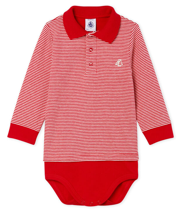 Body tipo polo milrayas para beb&eacute; ni&ntilde;o rojo/blanco