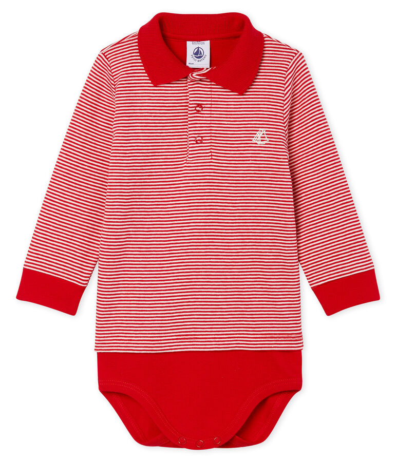 Body tipo polo milrayas para beb&eacute; ni&ntilde;o rojo/blanco