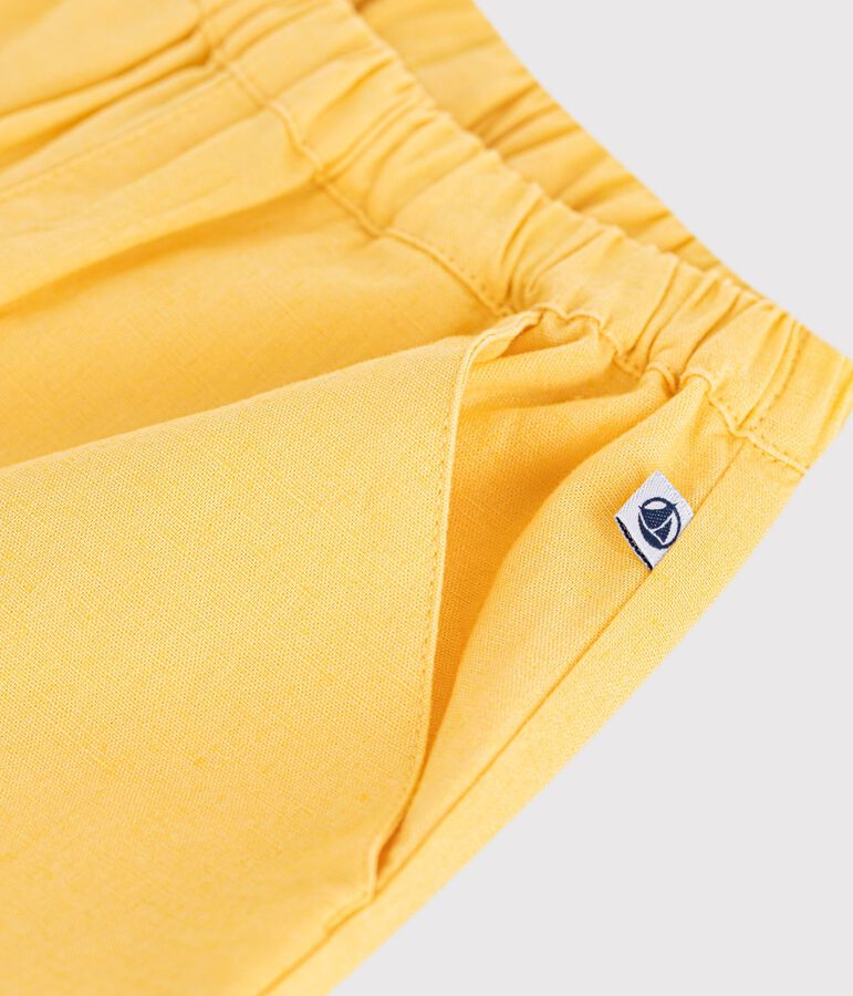 Pantal&oacute;n liso de algod&oacute;n/lino para beb&eacute; amarillo