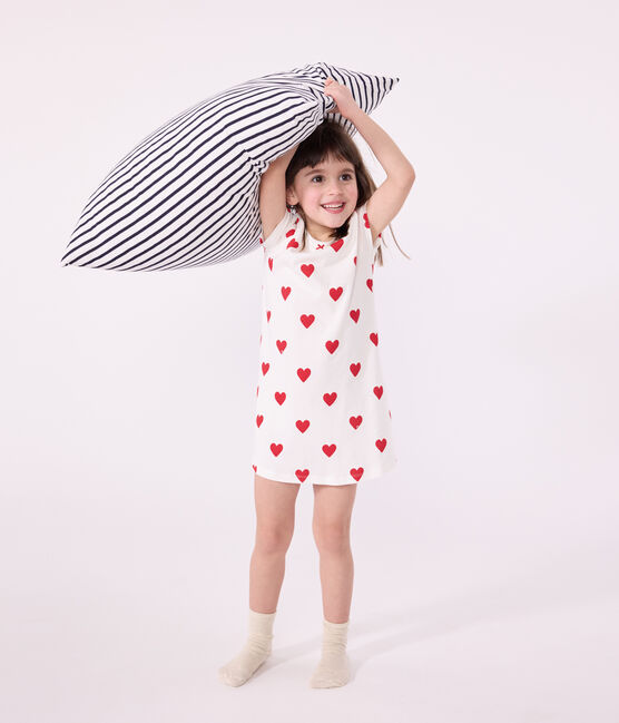 Camisón con corazones de algodón de niña blanco MARSHMALLOW/rojo TERKUIT
