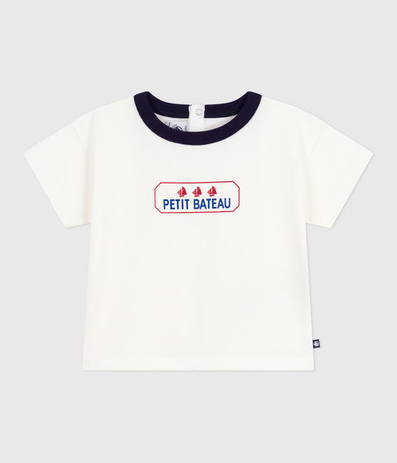 Camiseta de algodón de manga larga con estampado de logo vintage para bebé blanco MARSHMALLOW