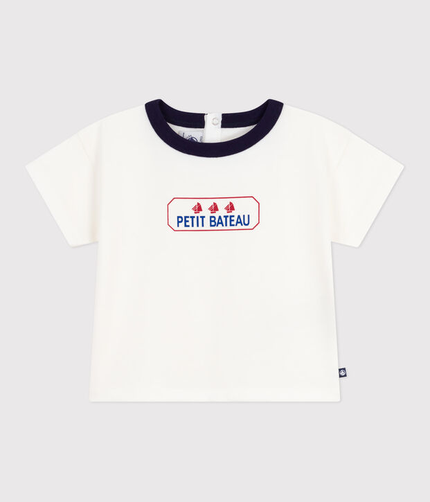 Camiseta de algod&oacute;n de manga larga con estampado de logo vintage para beb&eacute; blanco
