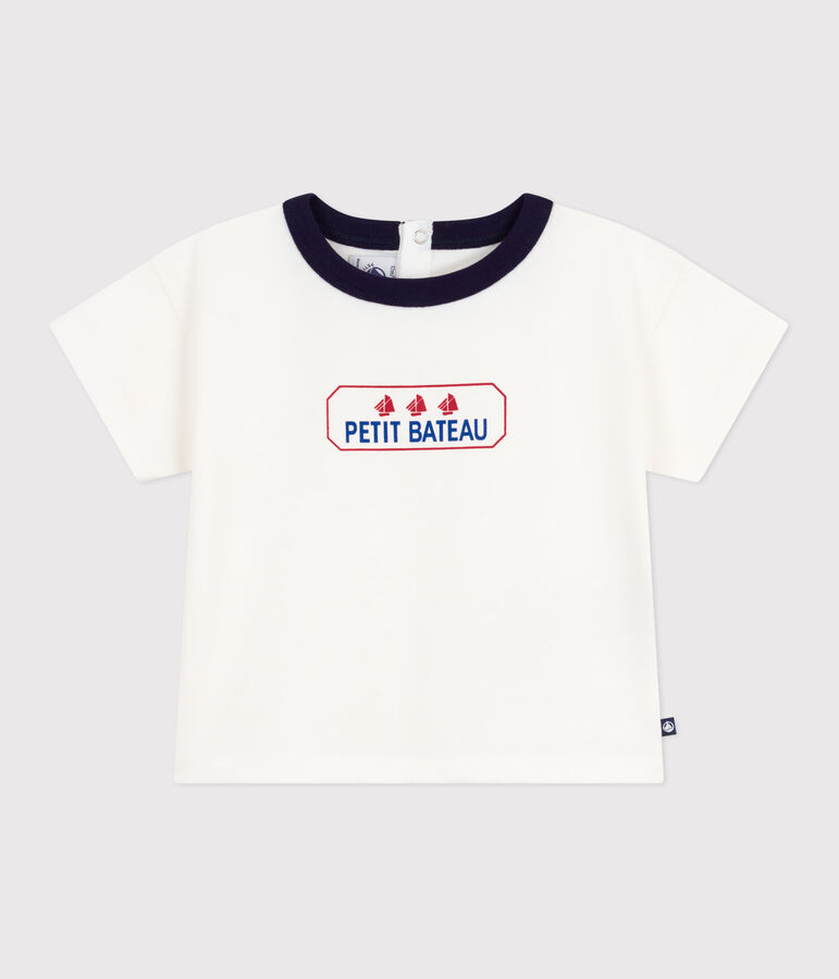 Camiseta de algod&oacute;n de manga larga con estampado de logo vintage para beb&eacute; blanco