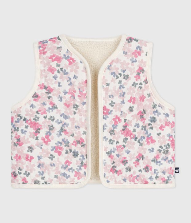 Chaleco estampado de popelina de algod&oacute;n y borreguito para beb&eacute; crudo/multicolor