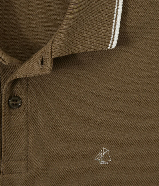 Polo para hombre de tejido de piqué marron SHITAKE