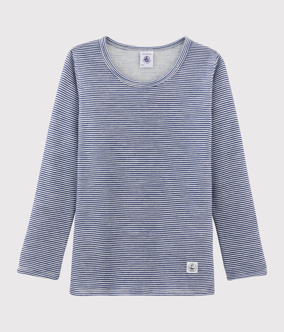 Camiseta infantil de manga larga infantil mil rayas de lana y algodón azul MEDIEVAL/blanco MARSHMALLOW