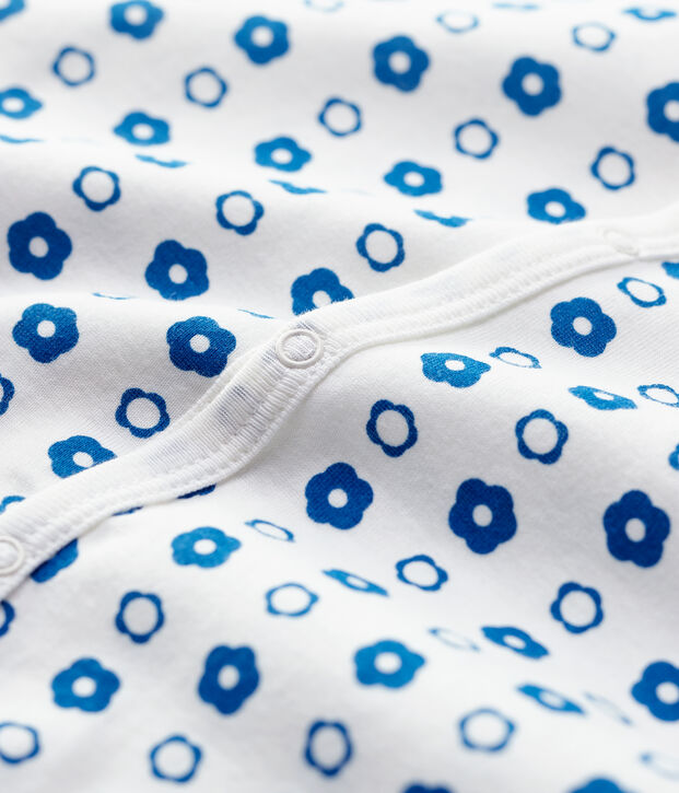 Pelele sin pies de beb&eacute; de flores retro de algod&oacute;n org&aacute;nico blanco/azul