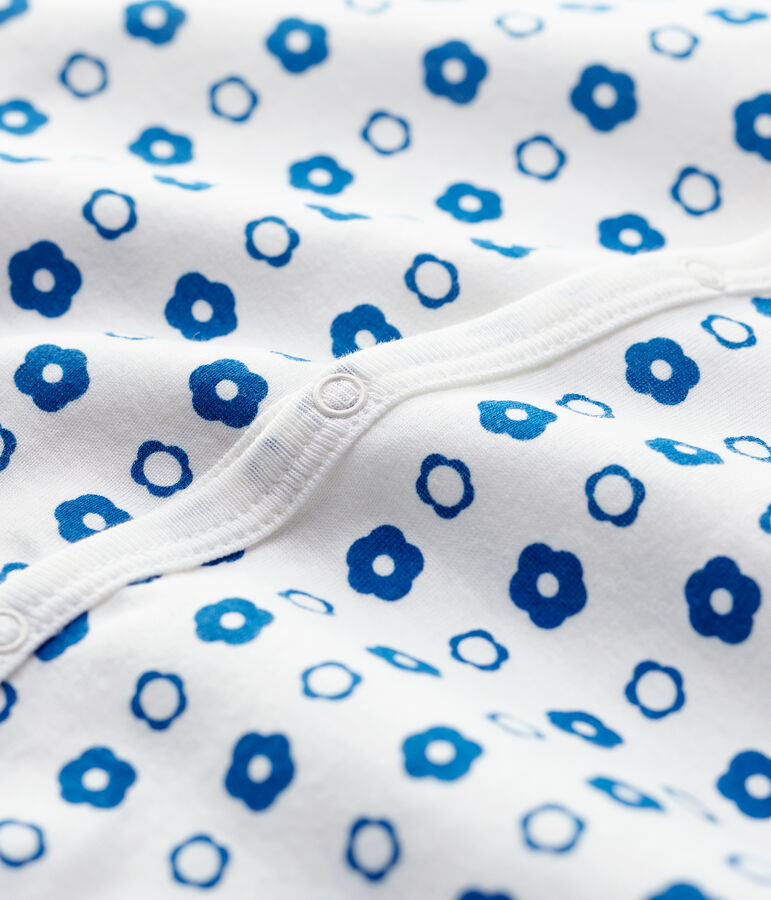 Pelele sin pies de beb&eacute; de flores retro de algod&oacute;n org&aacute;nico blanco MARSHMALLOW/ MALLARD