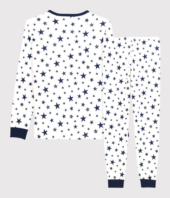 Pijama de algodón con estrellas para niño/niña blanco MARSHMALLOW/azul MEDIEVAL