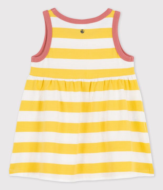 Vestido sin mangas a rayas de jersey de beb&eacute; amarillo/blanco