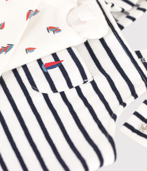 Conjunto de peto y body de algod&oacute;n para beb&eacute; blanco/azul