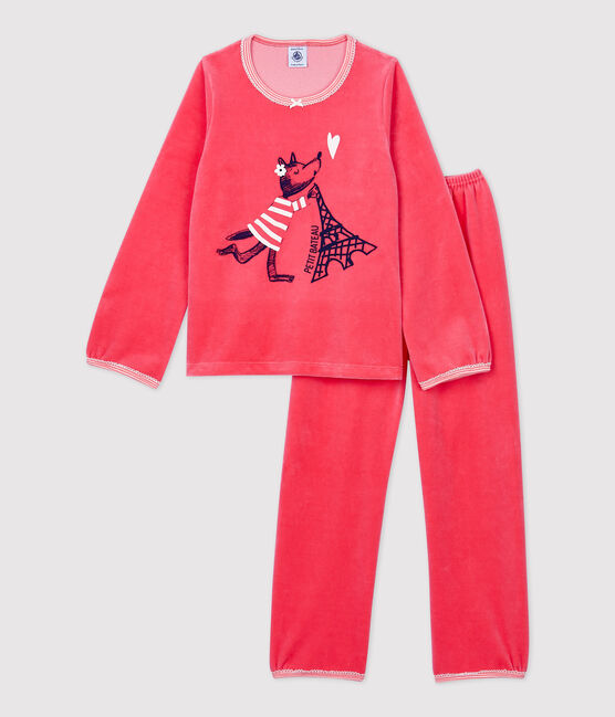 Pijama rosa de niña con motivo de «girl scout» de terciopelo rosa CARMEN