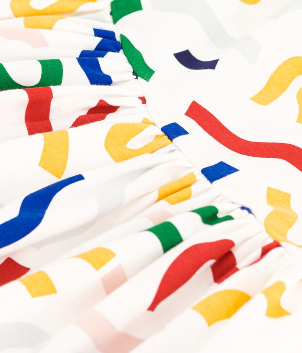 Vestido estampado de manga corta de algod&oacute;n para ni&ntilde;a blanco/multicolor