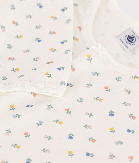 Pijama de algodón con flores para niña blanco MARSHMALLOW/blanco MULTICO