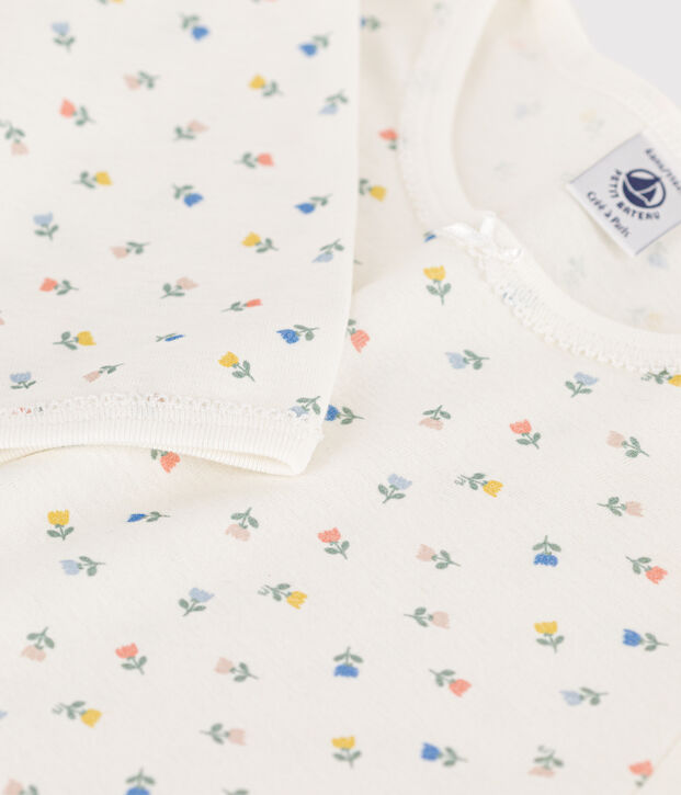 Pijama de algod&oacute;n con flores para ni&ntilde;a blanco/multicolor