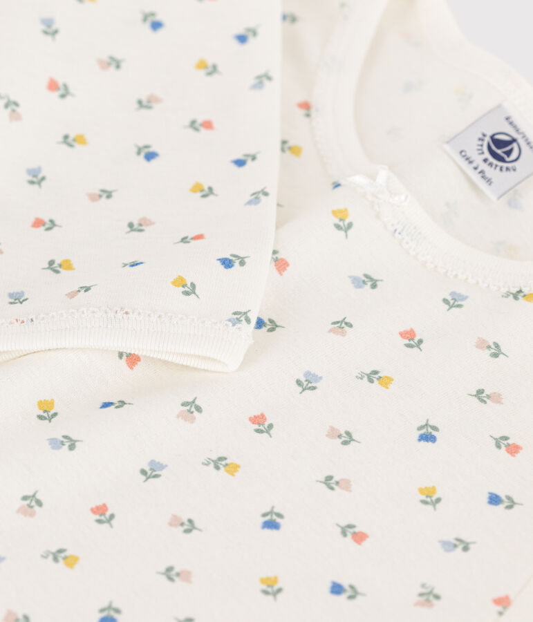 Pijama de algod&oacute;n con flores para ni&ntilde;a blanco MARSHMALLOW/blanco MULTICO