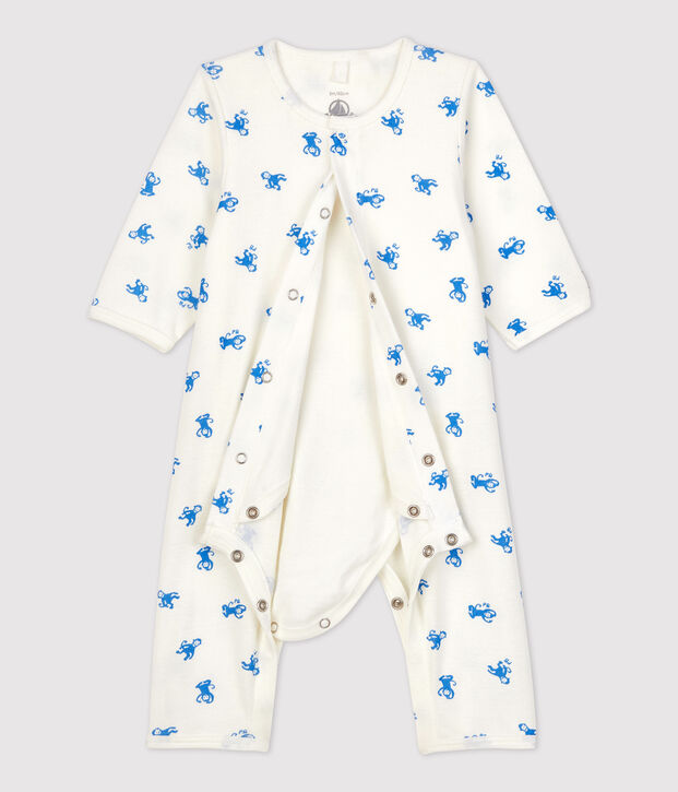 Bodyjama sin pies de algod&oacute;n org&aacute;nico para beb&eacute; blanco/azul