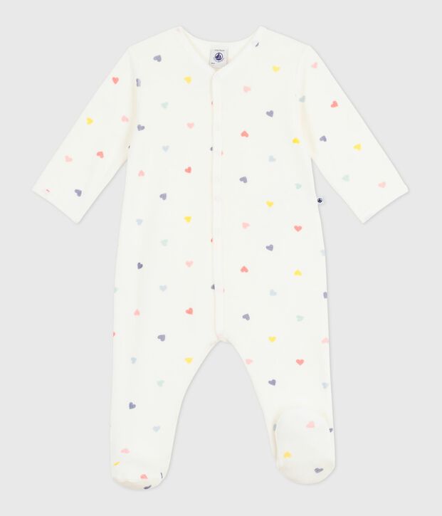 Pijama de terciopelo con estampado de corazones para beb&eacute; blanco/multicolor