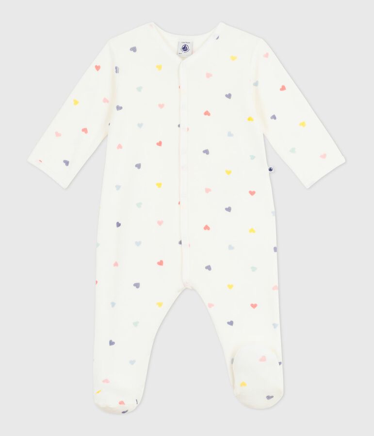 Pijama de terciopelo con estampado de corazones para beb&eacute; blanco/multicolor