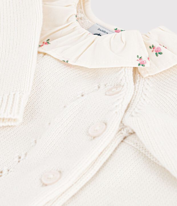 Conjunto de 2 piezas de lana y algod&oacute;n y collar&iacute;n de flores para beb&eacute; blanco