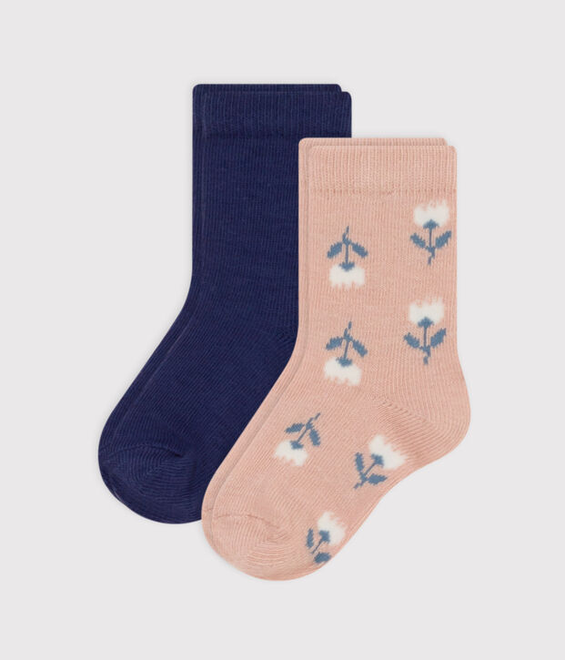 Juego de 2 pares de calcetines de punto de algod&oacute;n con flores para beb&eacute; multicolor