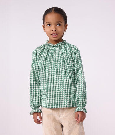 Blusa infantil de algod&oacute;n de manga larga con cuello y estampado