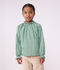 Blusa infantil de algod&oacute;n de manga larga con cuello y estampado verde/blanco