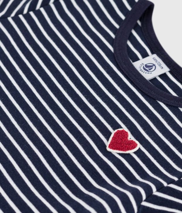 Vestido infantil de algod&oacute;n de manga corta a rayas azul/blanco