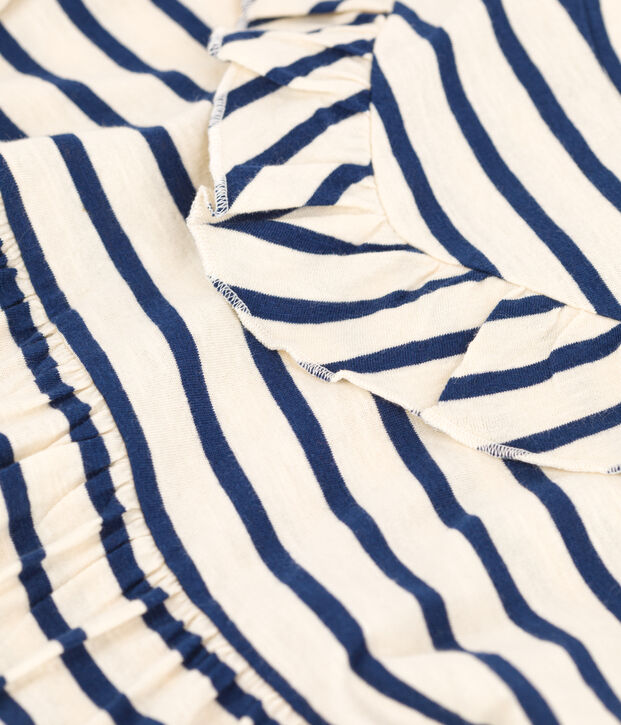 Vestido a rayas de manga corta de algod&oacute;n de ni&ntilde;a crudo/azul