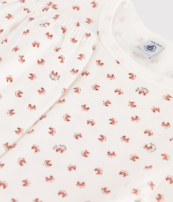Pijama de algodón con zorro para niño/niña blanco MARSHMALLOW/blanco MULTICO