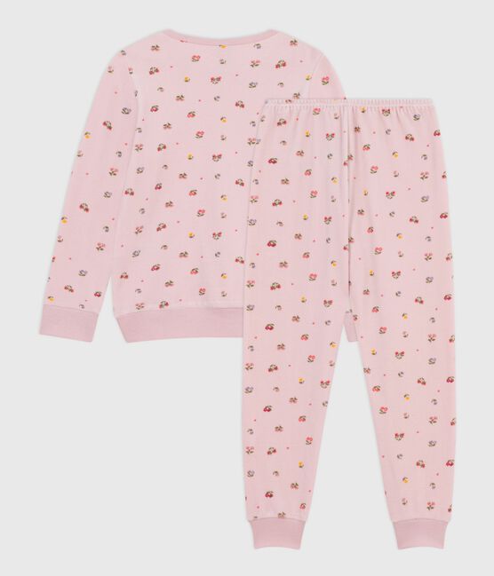 Pijama infantil de terciopelo con estampado de flores rosa JOLI/blanco MULTICO
