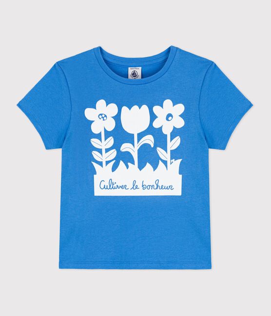 Camiseta de manga corta de algodón de niña azul BRASIER