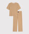 Pijama de algodón a rayas para mujer marron CUIVRE/ MARSHMALLOW