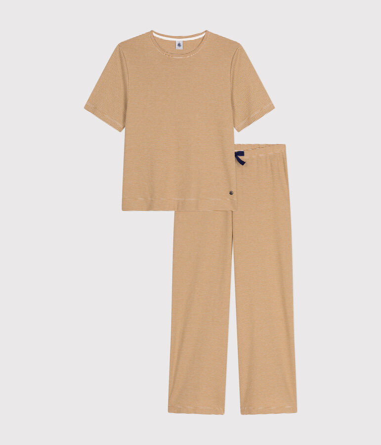 Pijama de algod&oacute;n a rayas para mujer marron/blanco