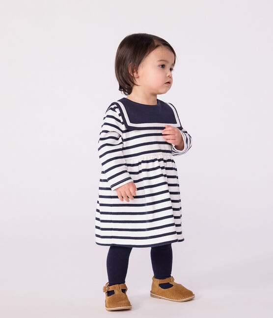 Vestido marinero de algodón grueso de manga larga para bebé blanco MARSHMALLOW/azul SMOKING