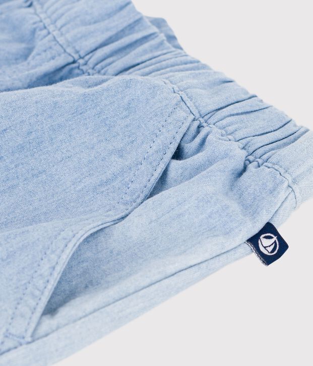 Bermudas cortas infantiles de algod&oacute;n liso azul