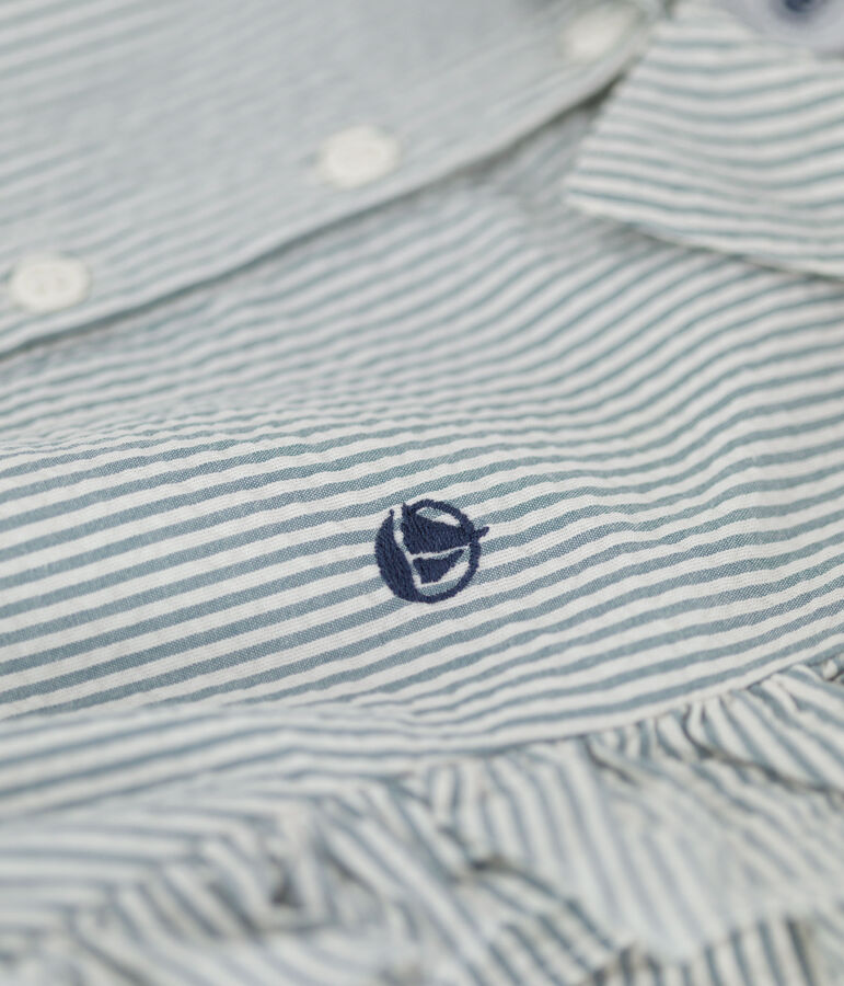 Vestido sin mangas de tejido milrayas org&aacute;nico para ni&ntilde;a azul BRUT/blanco MARSHMALLOW