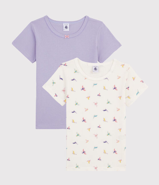 Juego de 2 camisetas de manga corta con estampado de pájaro de niña pequeña variante 1
