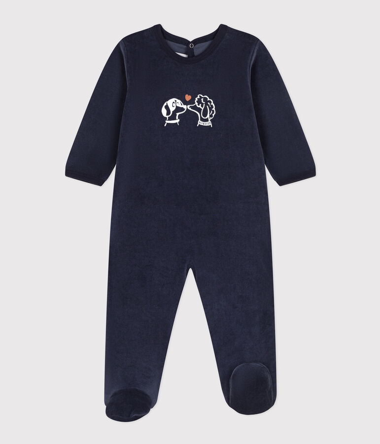 Pijama de terciopelo con perritos para beb&eacute; azul