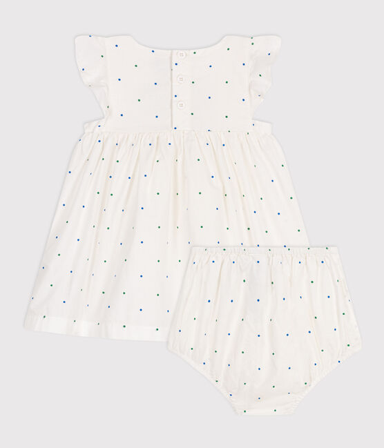 Vestido blanco de algodón y pololo con estampado de lunares para bebé blanco MARSHMALLOW/blanco MULTICO